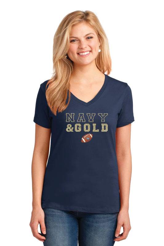 Spartanburg Vikings Navy and Gold Glitter Tee